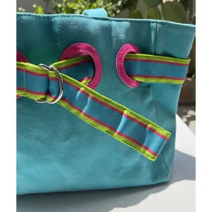 Vintage Polo Ralph Lauren Summer Canvas Tote Bag Purse Pink/Fuchsia & Blue thumbnail 2