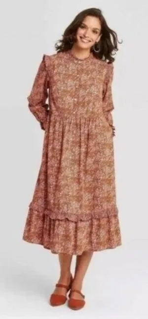 Universal Thread Dress Size XS Prairie Target Orange Floral Farmcore Country NWT thumbnail 1
