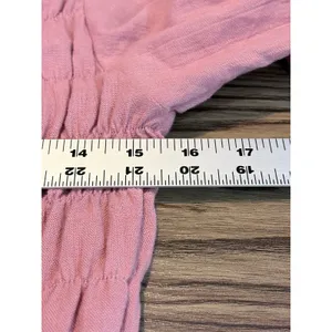 BALILN Dusty Pink Linen Maxi Dress Smocked Long Puff Sleeve Tiered Boho XL thumbnail 12