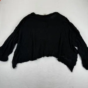 We The Free Free People Black Cotton Cropped Oversized Knit Sweater‎ Large thumbnail 7