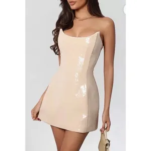 Heiress Beverly Hills Womens Strapless Sequin Corset Mini Dress Natural Sz S NWT thumbnail 3