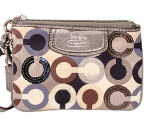 Coach Madison Op Art Sequin Wristlet Brown Neutral Wallet thumbnail 1