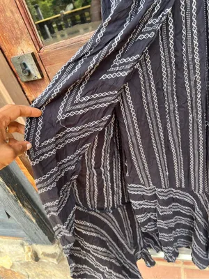 Elan Black White Striped boho cottagecore Linen Style Maxi Dress Medium $125 thumbnail 10