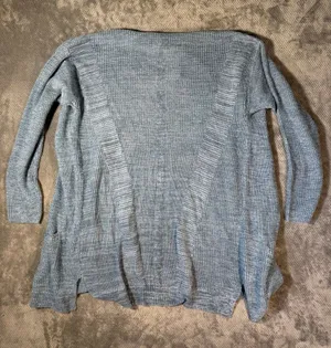 Linda Matthews Open Front Knit Cardigan Light Blue Large NWT Longline Pockets thumbnail 8