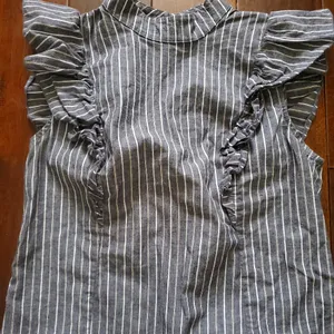 CAD top size small women's in gray and white stripes thumbnail 1