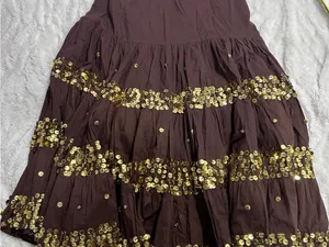 Wet Seal Brown Sequin Tiered Midi Skirt Boho Festival Y2K Size Small thumbnail 9