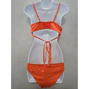 Orange One Piece Sexy Resort Beach Vacation 90s Textured Swimsuit Sexy Large thumbnail 2