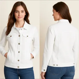 Lands' End Women's White Denim Jacket XL Long Sleeve‎ Casual thumbnail 2