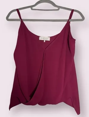WAYF Raspberry Maroon Surplice Cami Blouse M thumbnail 1
