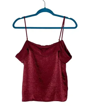 Burgundy Wine Off The Shoulder Spaghetti Strap Blouse thumbnail 4