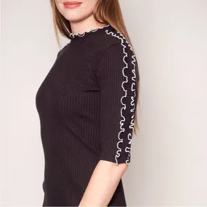 Amanda Uprichard Dress Averill Ribbed Mini in Black & White Ruffle‎ Trim size P thumbnail 6