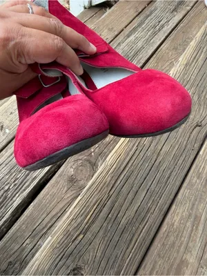 Eric Michael Red Suede Mary Jane Heels EU 38 Block Heel Leather Shoes thumbnail 12