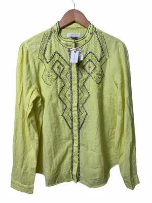 New Pilcro Anthropologie Nayeli Beaded Buttondown Top Chartreuse Size Large thumbnail 1