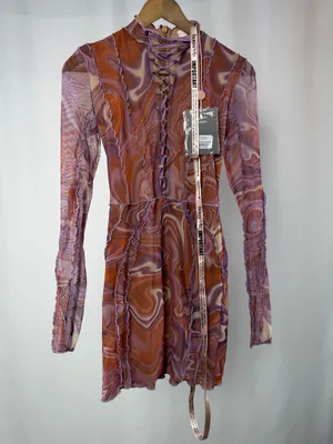 NWT House of CB Dylan Purple Printed Mesh Lace Up Mini Dress Size‎ 4 thumbnail 5