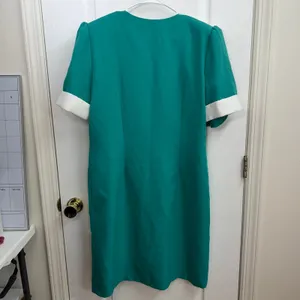 Vintage Lenore S teal lace embroidered collared button down maid dress‎ pleated thumbnail 7