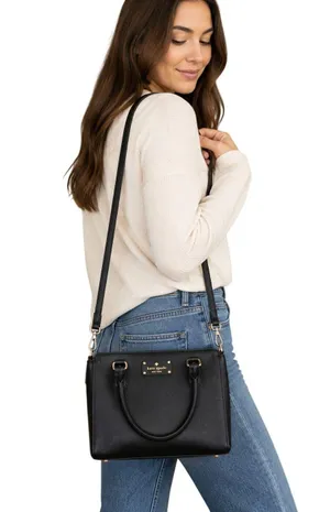 Kate Spade New York Black Pebbled Leather Satchel Crossbody Handbag thumbnail 1