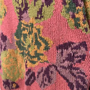 VTG 80s British Khaki Women Cotton Sweater Pink Floral‎ Knit Cottage Intarsia thumbnail 6