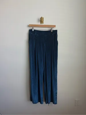 Halara Ribbed Velvet Palazzo Pants Blue Teal High Waisted Wide Leg Pull On Large thumbnail 3