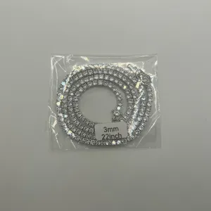 Moissanite Tennis Chain VVS1 New Silver 3mm 22 Inch Necklace No Pass Unisex D thumbnail 2