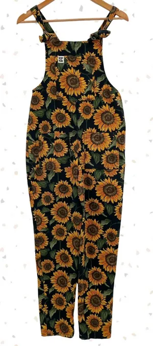 Lucy Yak Sunflowers Overalls Floral Print Summer Jumpsuit Black Yellow Size US 2 thumbnail 1