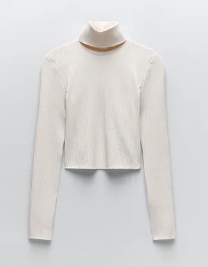 ZARA Nwt Ribbed Cropped Turtleneck Sweater Top Blouse thumbnail 1