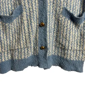 ZARA Blue Chunky Oversized Tweed Striped Button Cardigan Sweater Size S thumbnail 7