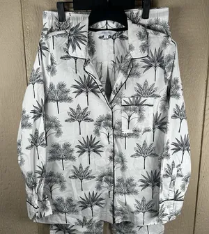 The Company Store Pajama Set Women Medium Black White Tropical Leaf Poplin PJ thumbnail 1