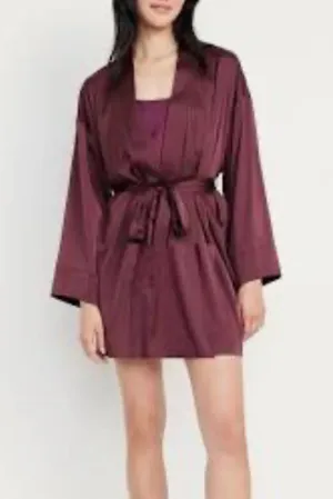 Gap Burgundy Satin Robe with tie thumbnail 2