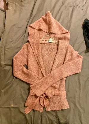 Free People hooded open front w/tie cardigan small thumbnail 1