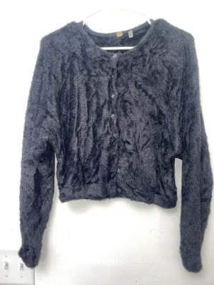 Free People Fuzzy Cropped Cardigan M/L Eyelash Knit Button Front Sweater thumbnail 2