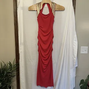 CALVIN KLEIN Women Size‎ 2 Pink Gold Sequin Embellished Maxi Evening Dress thumbnail 2