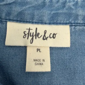 Style & Co Shirt Women's PL Petite Large Blue Pleated Roll Tab Sleeve Flowy Top thumbnail 4