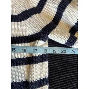 H&M 1/4 Zip Striped Oversized Knit Cardigan Size M‎ Long Sleeve Navy/Cream thumbnail 5