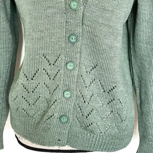 Green Women’s Cardigan Sweater Size Large Button Chunky Knit Grandmacore Spring thumbnail 7