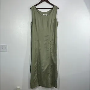 Cherokee Sage Green Linen Rayon Maxi Dress Tank Sleeveless Patch Pockets Large thumbnail 3