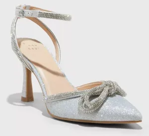 a new day Silver Glitter Pointed Toe Ankle Strap Flats size 7 thumbnail 1