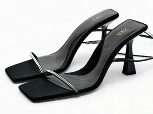 ZARA BRAND BLACK HEELED SANDALS WITH RHINESTONE STRAPS size35 size 5US thumbnail 1