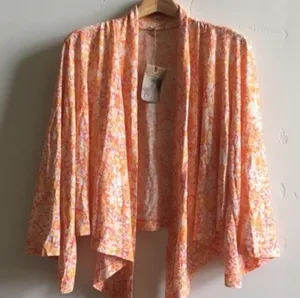 Alternative Apparel Alternative Apparel Peach-Orange Floral Open Front Kimono Wrap thumbnail 1