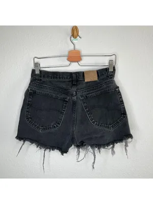 Vintage Lee High-Waisted Black Denim Cutoff Shorts With Distressed Hem Size 6/28 thumbnail 2