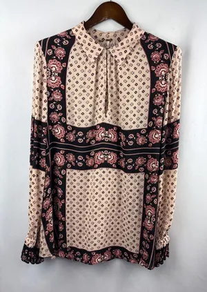 Women’s Free People Large Beige Paisley Patterned Blouse thumbnail 1