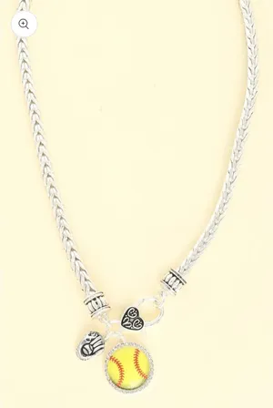 Game Day Softball Charm Necklace Silver thumbnail 1