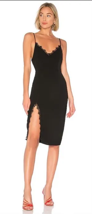 Superdown Brianna Black Lace Trim Sleeveless V Neck Slip Dress Small thumbnail 1