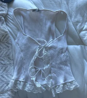 White Zara tank lace tie front thumbnail 1