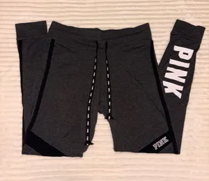 PINK Victoria's Secret Charcoal Gray Logo Yoga Jogger Leggings Size M thumbnail 1