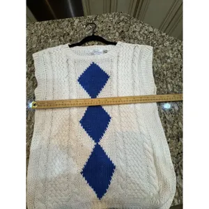 Vintage Hand Knit Sweater Vest Cable Argyle Evan-Picone Petites Size Medium thumbnail 8