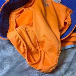 Nike Dri-FIT Womens Size Medium Running Shorts Orange‎ Blue Athletic Gym Workout thumbnail 9