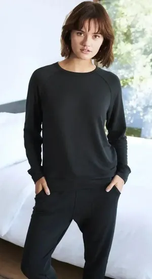 Quince Black Supersoft Fleece Crewneck Sweatshirt thumbnail 1