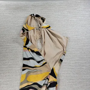 Sugarlips Lourdes Cut Out Dress Womens Large Yellow Tan Ruched Midi Silky Lined thumbnail 13