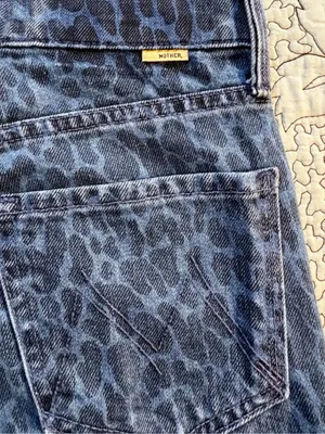 💥MOTHER Superior The Tomcat Sinister Leopard Print Raw Hem Ankle Jeans Size 24🧡 thumbnail 8