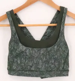 Lululemon Run Stuff Your Bra Womens Size 4 Green Stash Pockets Jazzy White Gator thumbnail 1